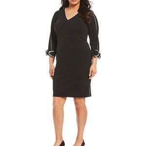 Calvin Klein plus V-Neck 3/4 Sleeve Scuba Crepe Piping Trim Sheath Dress